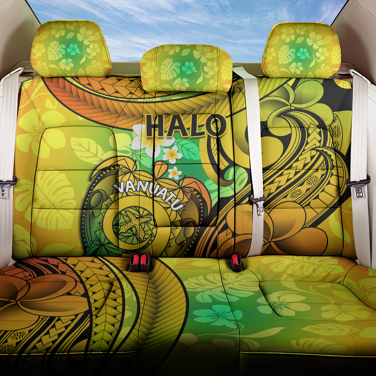 Halo Vanuatu Back Car Seat Cover Sand Drawing Turtle Polynesian Tropical Flowers LT14 One Size Reggae - Polynesian Pride