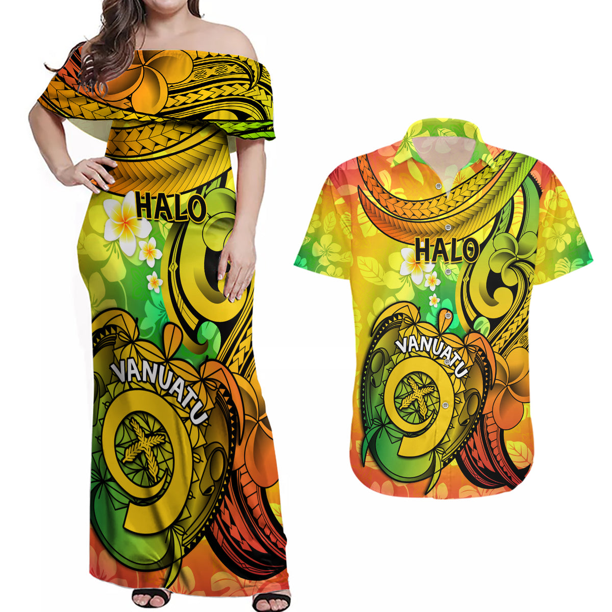 Halo Vanuatu Couples Matching Off Shoulder Maxi Dress and Hawaiian ...