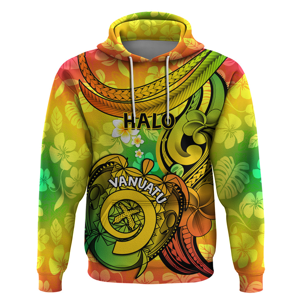 Halo Vanuatu Hoodie Sand Drawing Turtle Polynesian Tropical Flowers LT14 Pullover Hoodie Reggae - Polynesian Pride