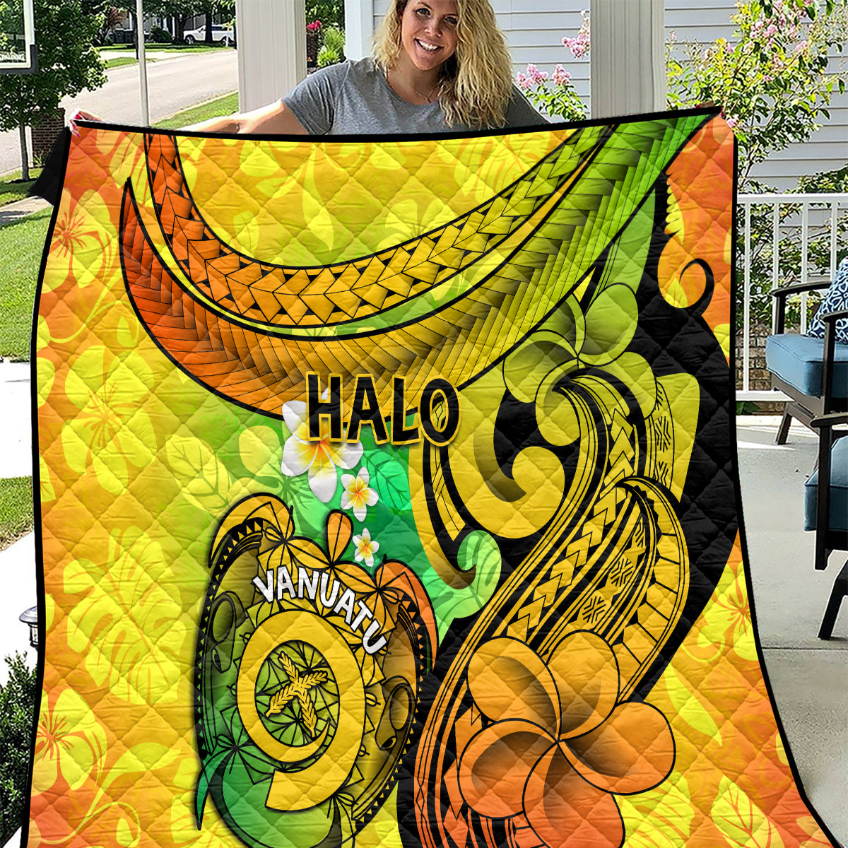 Halo Vanuatu Quilt Sand Drawing Turtle Polynesian Tropical Flowers LT14 Reggae - Polynesian Pride