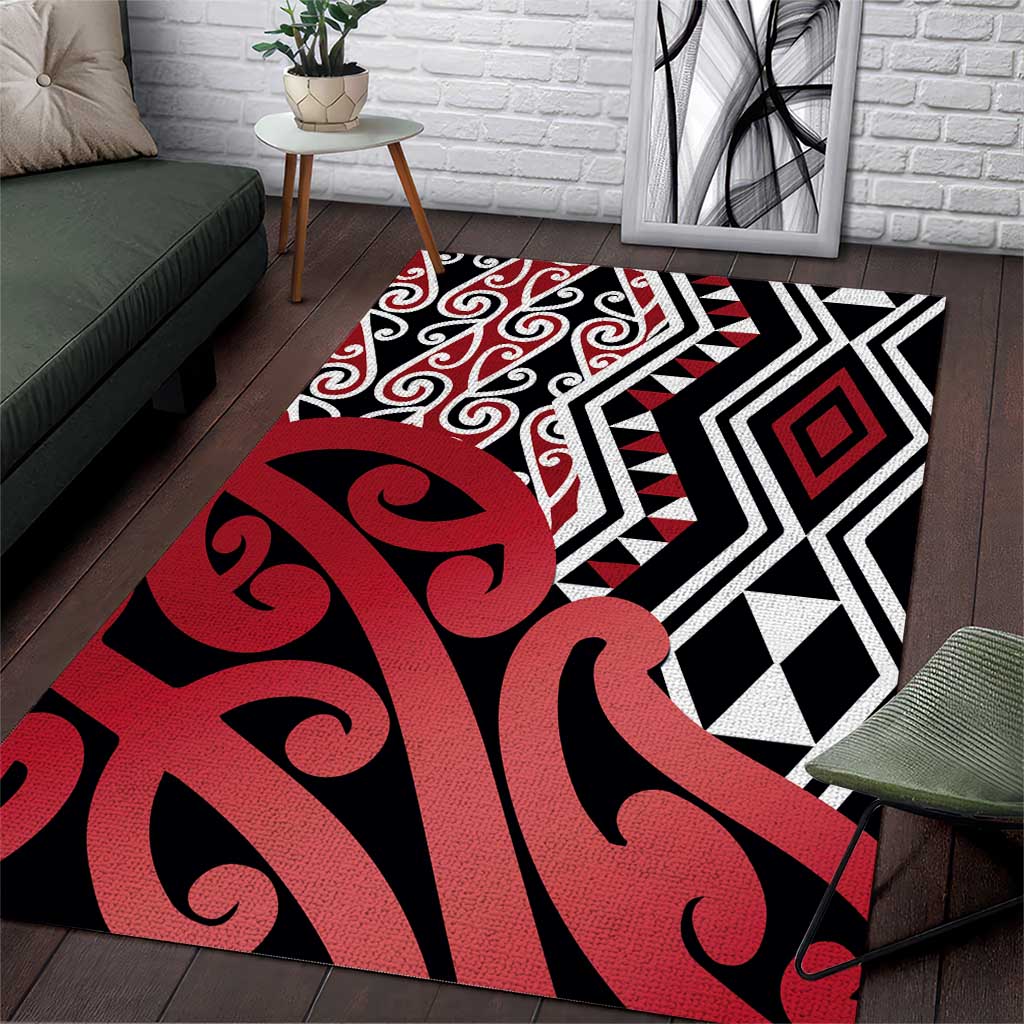 New Zealand Area Rug Aotearoa Kowhaiwhai Mix Taniko Art - Red