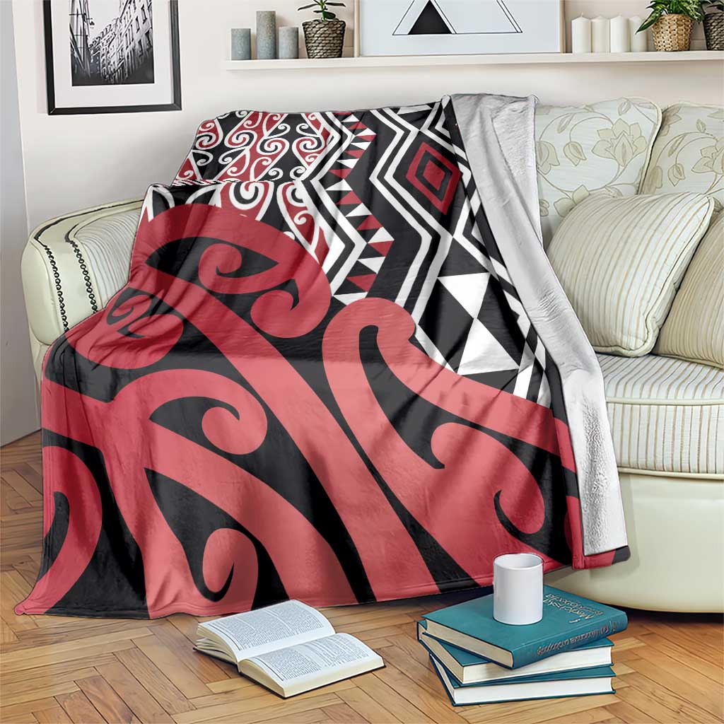 New Zealand Blanket Aotearoa Kowhaiwhai Mix Taniko Art - Red LT14 Red - Polynesian Pride