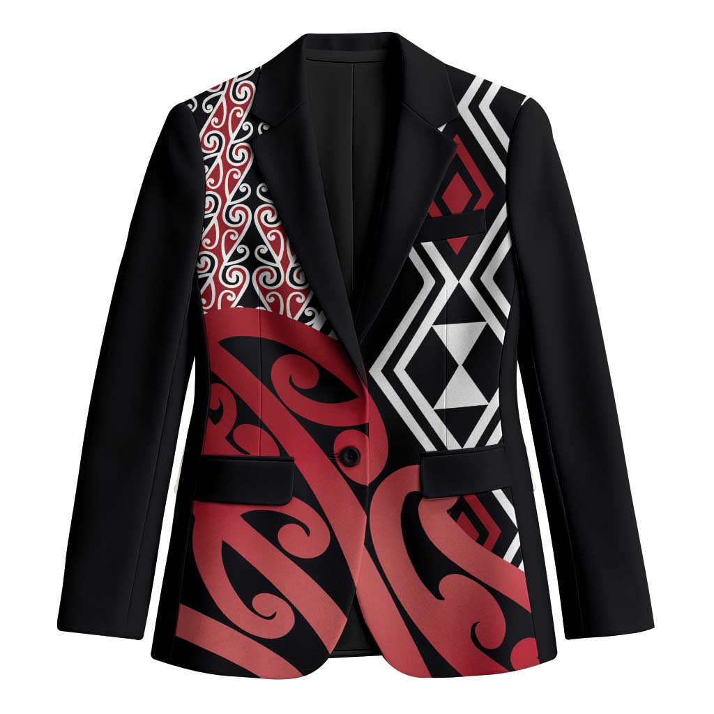New Zealand Blazer Aotearoa Kowhaiwhai Mix Taniko Art - Red LT14 Unisex Red - Polynesian Pride