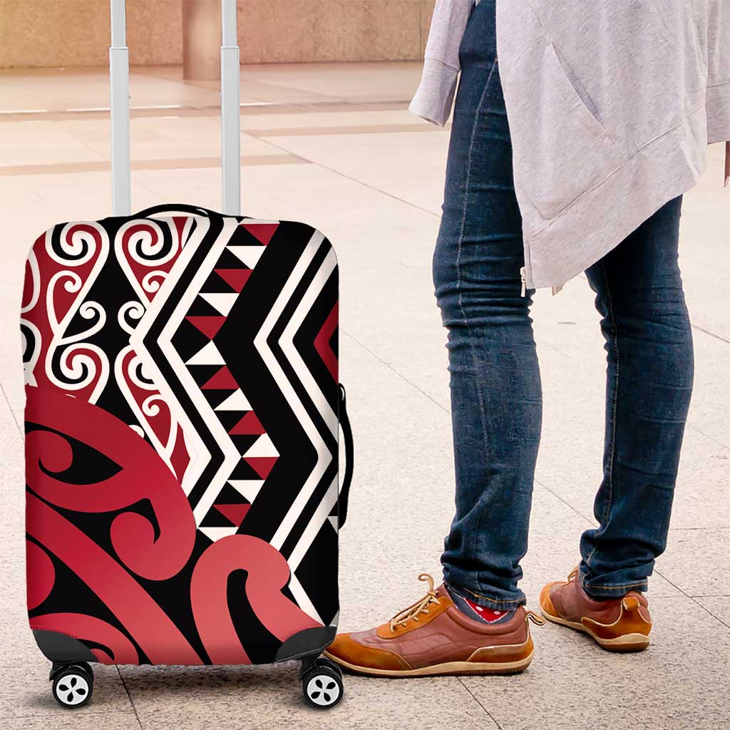 New Zealand Luggage Cover Aotearoa Kowhaiwhai Mix Taniko Art - Red LT14 Red - Polynesian Pride
