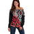 New Zealand Off Shoulder Sweater Aotearoa Kowhaiwhai Mix Taniko Art - Red