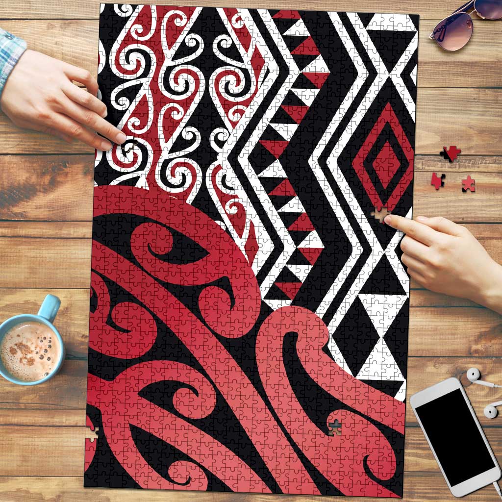 New Zealand Puzzle Aotearoa Kowhaiwhai Mix Taniko Art - Red LT14 Red - Polynesian Pride