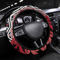 New Zealand Steering Wheel Cover Aotearoa Kowhaiwhai Mix Taniko Art - Red LT14 Universal Fit Red - Polynesian Pride