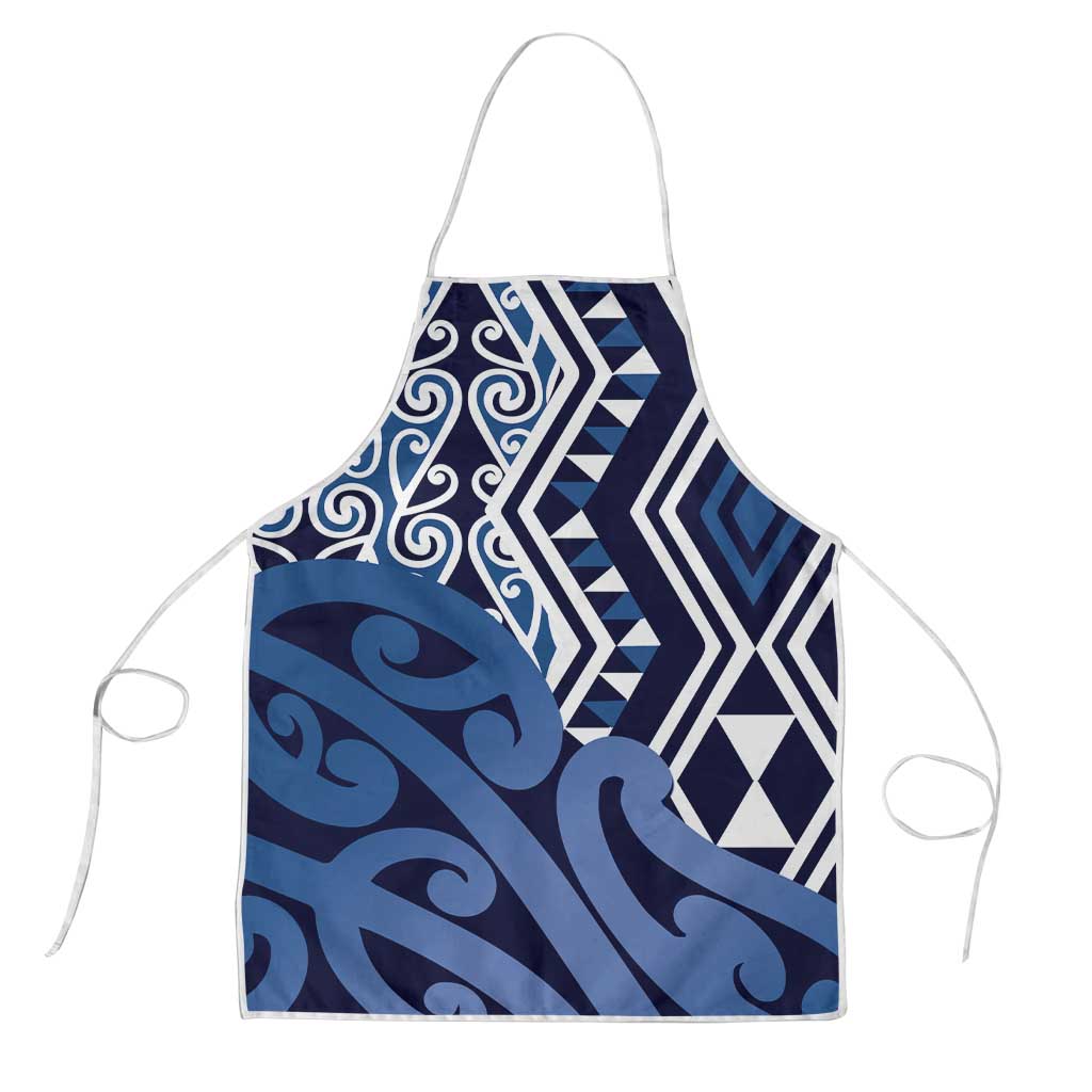 New Zealand Apron Aotearoa Kowhaiwhai Mix Taniko Art - Blue LT14 Blue - Polynesian Pride