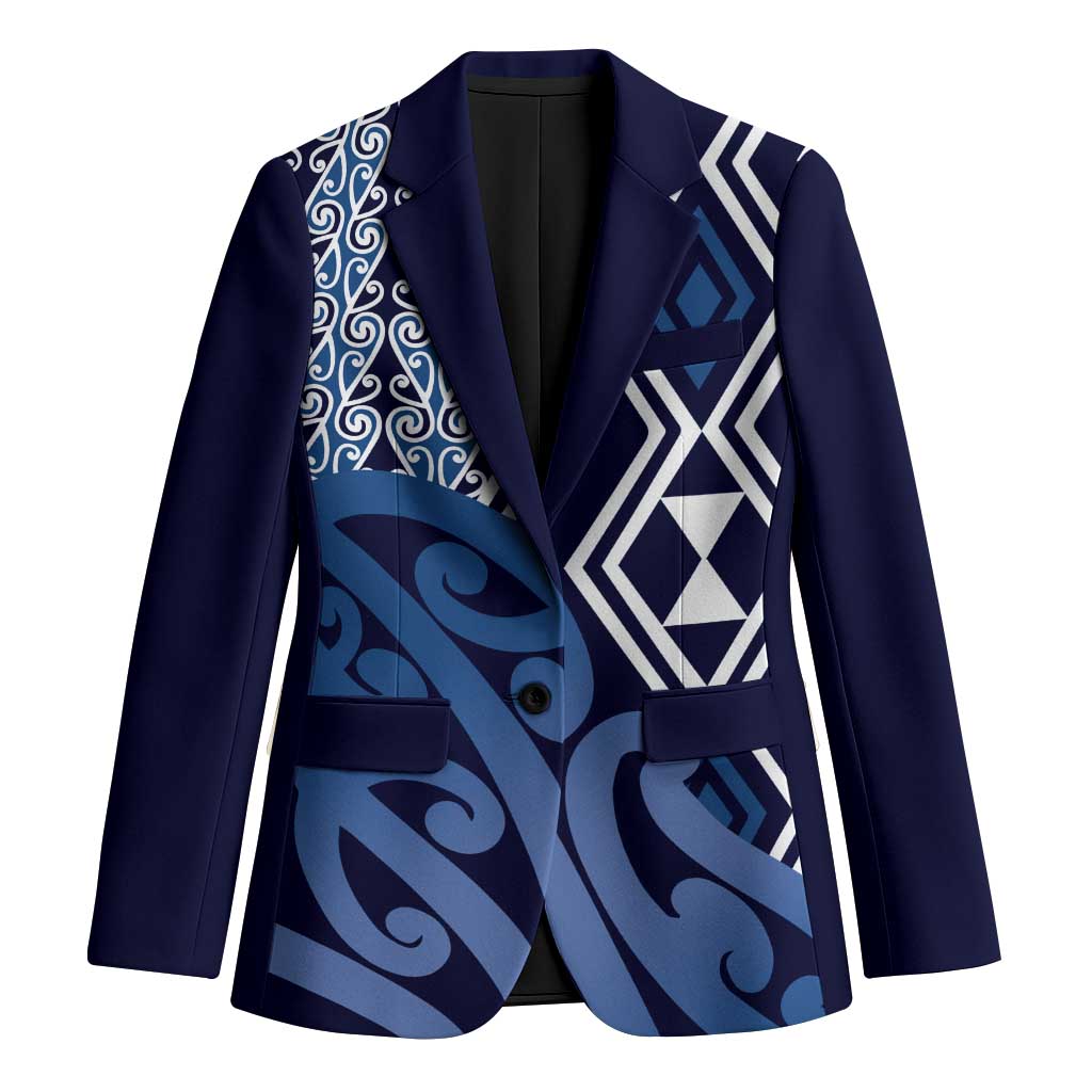New Zealand Blazer Aotearoa Kowhaiwhai Mix Taniko Art - Blue LT14 Unisex Blue - Polynesian Pride