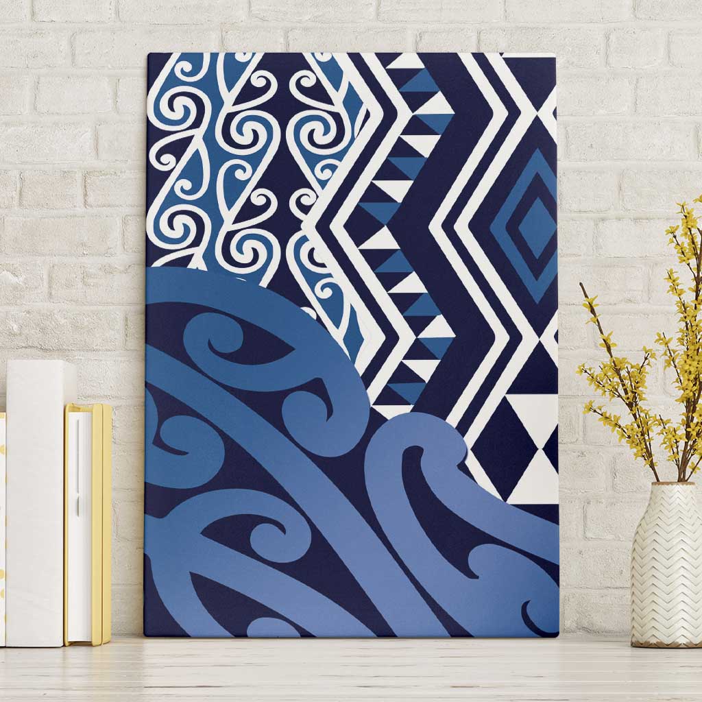 New Zealand Canvas Wall Art Aotearoa Kowhaiwhai Mix Taniko Art - Blue