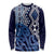 New Zealand Long Sleeve Shirt Aotearoa Kowhaiwhai Mix Taniko Art - Blue