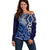 New Zealand Off Shoulder Sweater Aotearoa Kowhaiwhai Mix Taniko Art - Blue