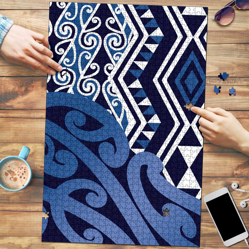 New Zealand Puzzle Aotearoa Kowhaiwhai Mix Taniko Art - Blue LT14 Blue - Polynesian Pride