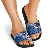 New Zealand Slide Sandals Aotearoa Kowhaiwhai Mix Taniko Art - Blue LT14 - Polynesian Pride