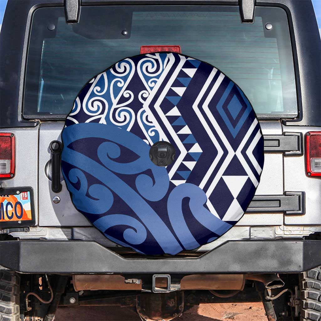 New Zealand Spare Tire Cover Aotearoa Kowhaiwhai Mix Taniko Art - Blue