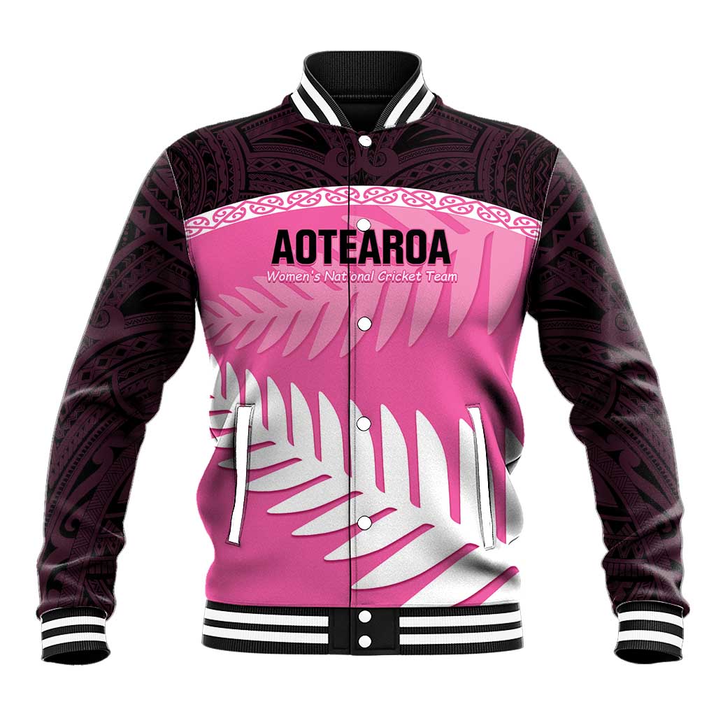 Custom New Zealand Aotearoa Cricket Baseball Jacket Go White Silver Fern LT14 Unisex Pink - Polynesian Pride