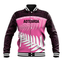 Custom New Zealand Aotearoa Cricket Baseball Jacket Go White Silver Fern LT14 Unisex Pink - Polynesian Pride