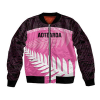 Custom New Zealand Aotearoa Cricket Bomber Jacket Go White Silver Fern LT14 Unisex Pink - Polynesian Pride