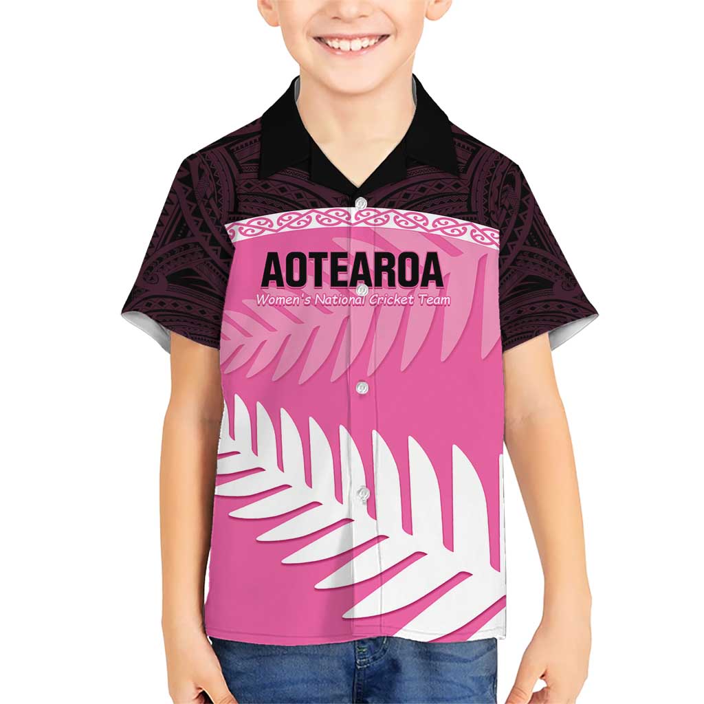 Custom New Zealand Aotearoa Cricket Kid Hawaiian Shirt Go White Silver Fern LT14 Kid Pink - Polynesian Pride