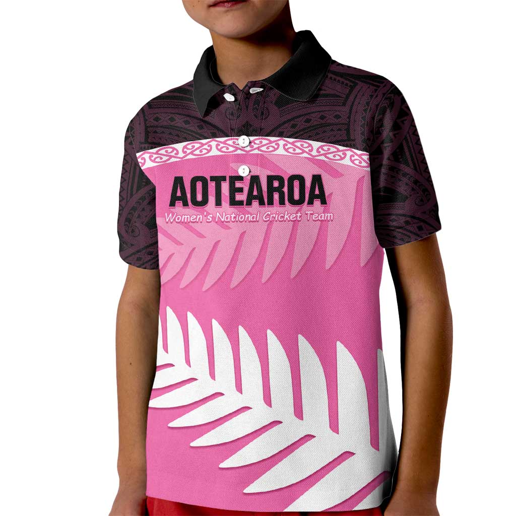 Custom New Zealand Aotearoa Cricket Kid Polo Shirt Go White Silver Fern LT14 Kid Pink - Polynesian Pride