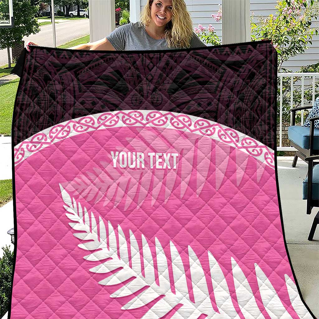 Custom New Zealand Aotearoa Cricket Quilt Go White Silver Fern LT14 Pink - Polynesian Pride