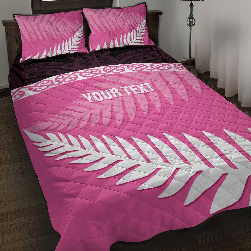 Custom New Zealand Aotearoa Cricket Quilt Bed Set Go White Silver Fern LT14 Pink - Polynesian Pride