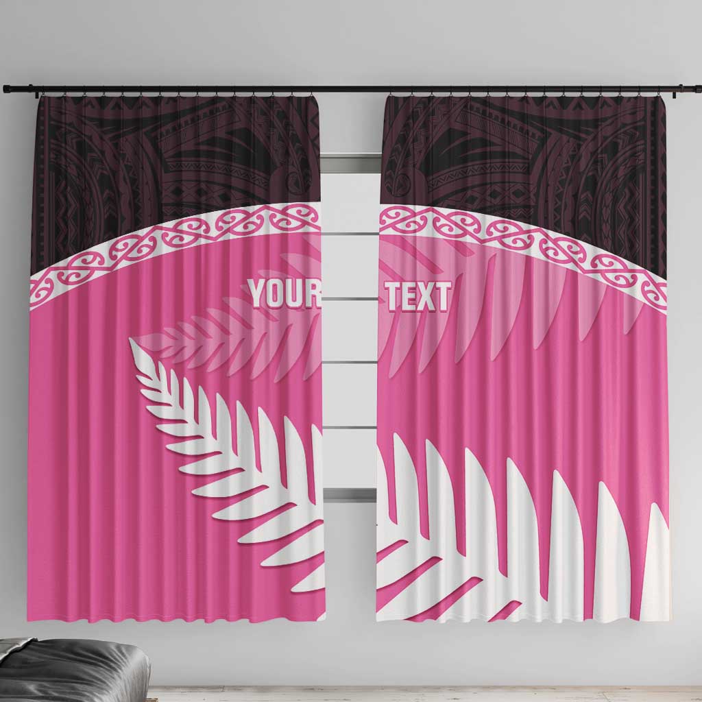 Custom New Zealand Aotearoa Cricket Window Curtain Go White Silver Fern LT14 With Hooks Pink - Polynesian Pride