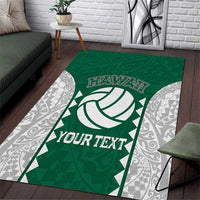 Custom Hawaii Volleyball Area Rug Hawaiian Kakau Pattern LT14 Green - Polynesian Pride