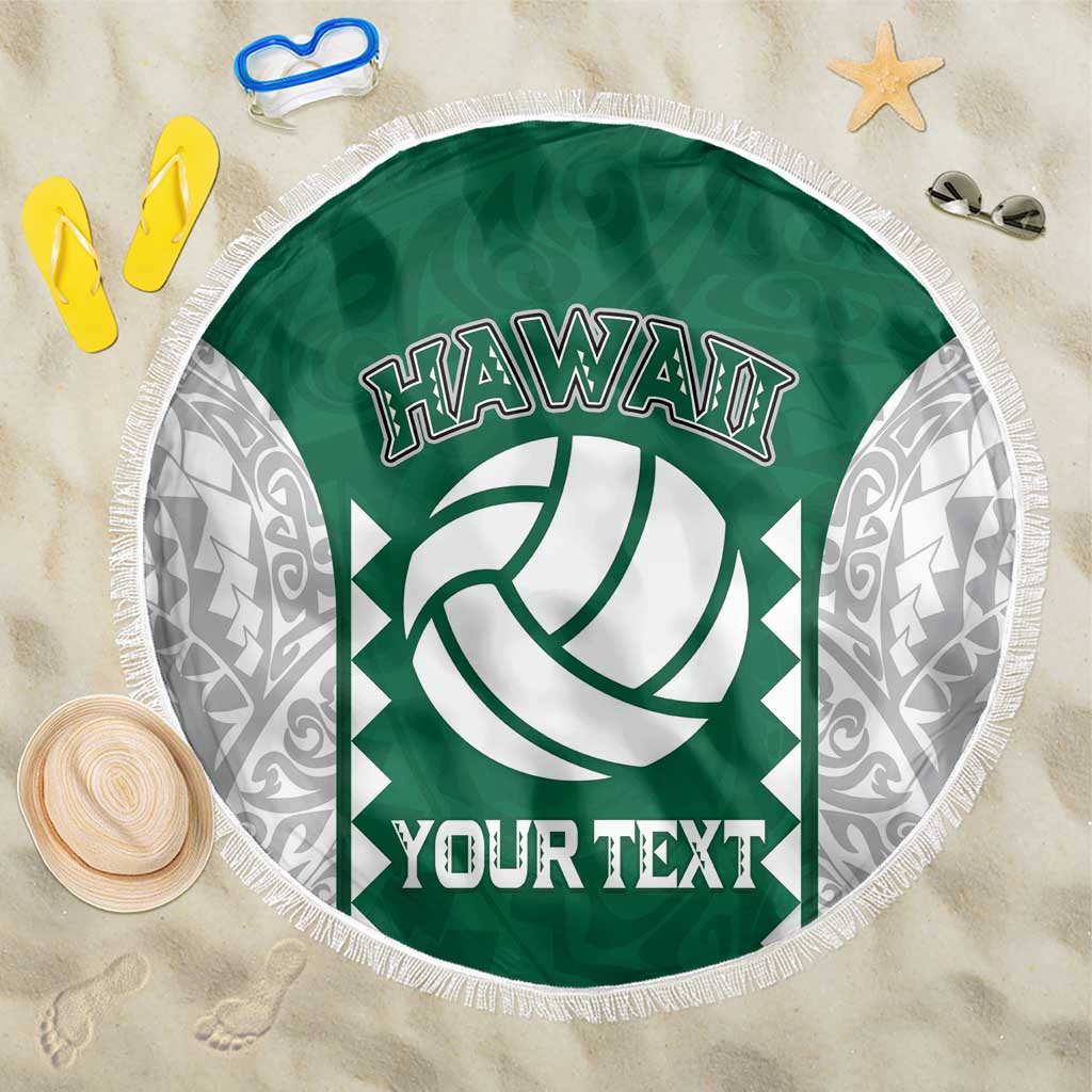 Custom Hawaii Volleyball Beach Blanket Hawaiian Kakau Pattern LT14 One Size 150cm Green - Polynesian Pride