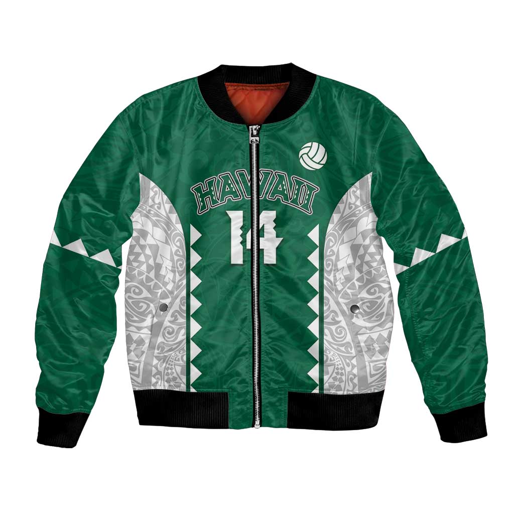 Custom Hawaii Volleyball Bomber Jacket Hawaiian Kakau Pattern LT14 Unisex Green - Polynesian Pride