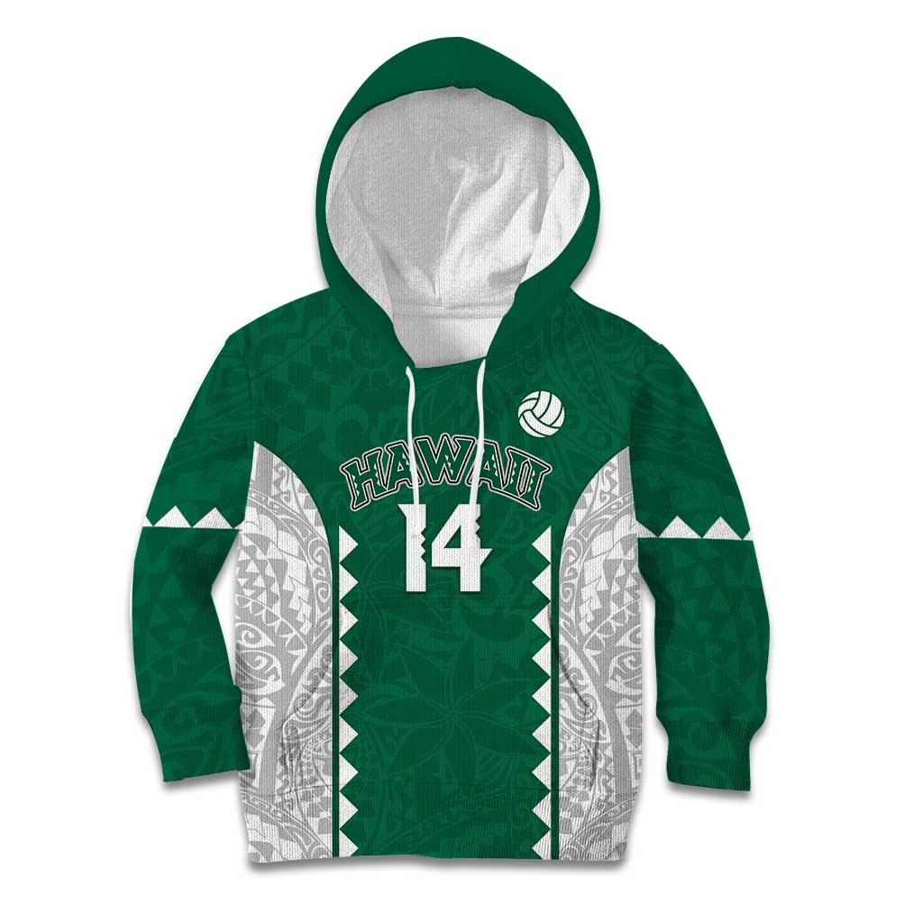 Custom Hawaii Volleyball Kid Hoodie Hawaiian Kakau Pattern LT14 Hoodie Green - Polynesian Pride