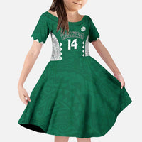 Custom Hawaii Volleyball Kid Short Sleeve Dress Hawaiian Kakau Pattern LT14 KID Green - Polynesian Pride