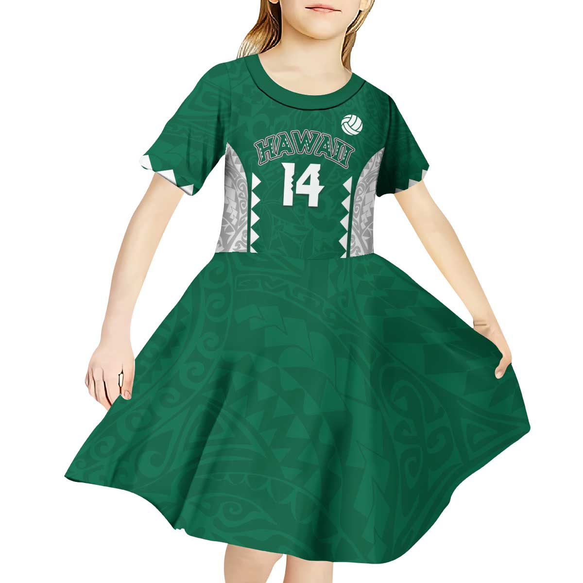 Custom Hawaii Volleyball Kid Short Sleeve Dress Hawaiian Kakau Pattern LT14 - Polynesian Pride