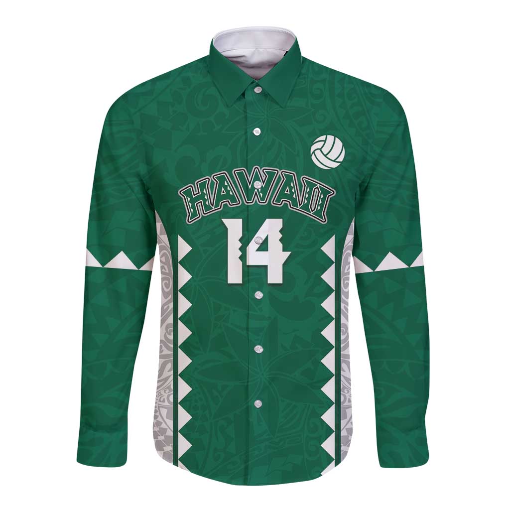 Custom Hawaii Volleyball Long Sleeve Button Shirt Hawaiian Kakau Pattern LT14 Unisex Green - Polynesian Pride