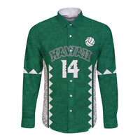 Custom Hawaii Volleyball Long Sleeve Button Shirt Hawaiian Kakau Pattern LT14 Unisex Green - Polynesian Pride