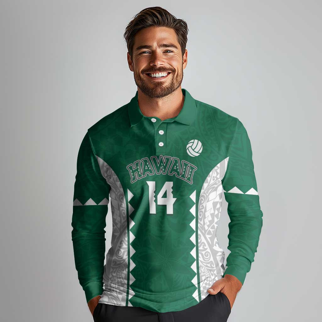 Custom Hawaii Volleyball Long Sleeve Polo Shirt Hawaiian Kakau Pattern LT14 - Polynesian Pride