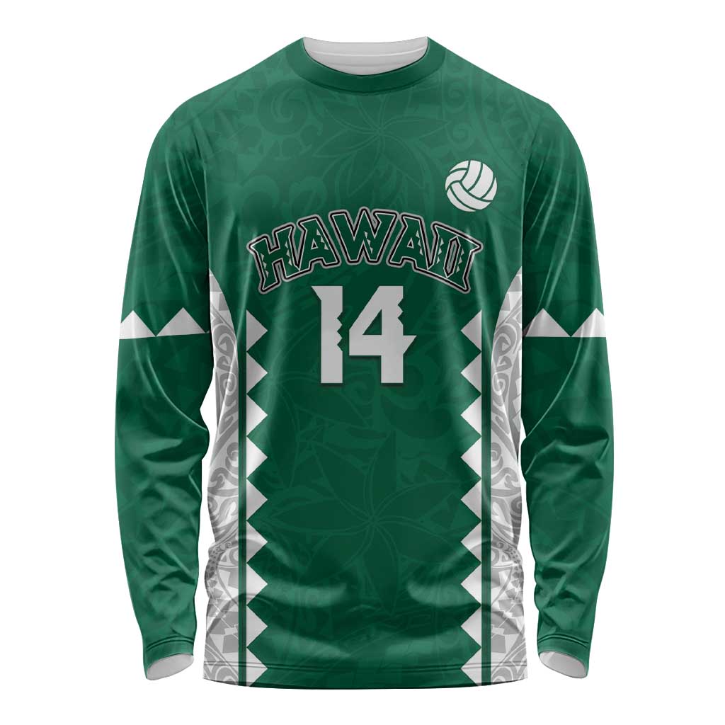 Custom Hawaii Volleyball Long Sleeve Shirt Hawaiian Kakau Pattern LT14 Unisex Green - Polynesian Pride