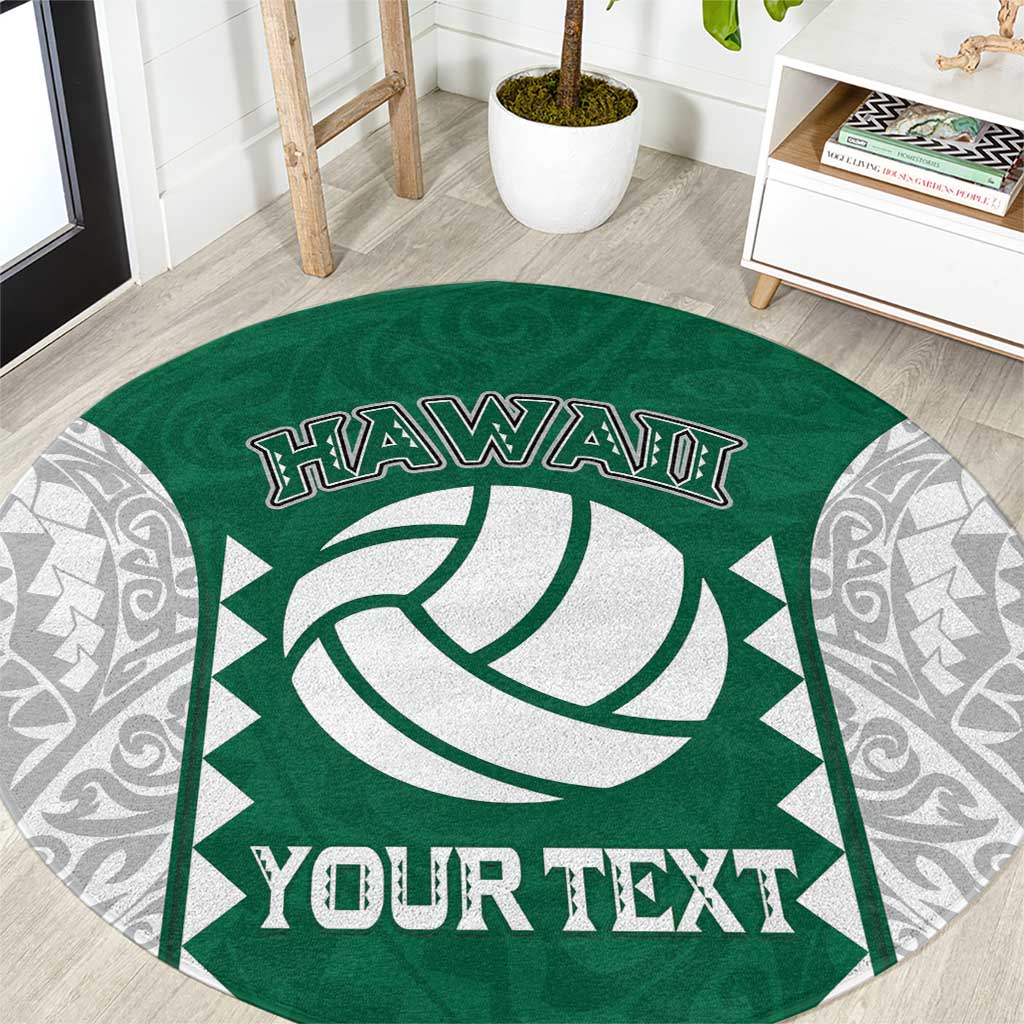 Custom Hawaii Volleyball Round Carpet Hawaiian Kakau Pattern LT14 Green - Polynesian Pride