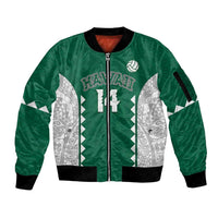 Custom Hawaii Volleyball Sleeve Zip Bomber Jacket Hawaiian Kakau Pattern LT14 Unisex Green - Polynesian Pride