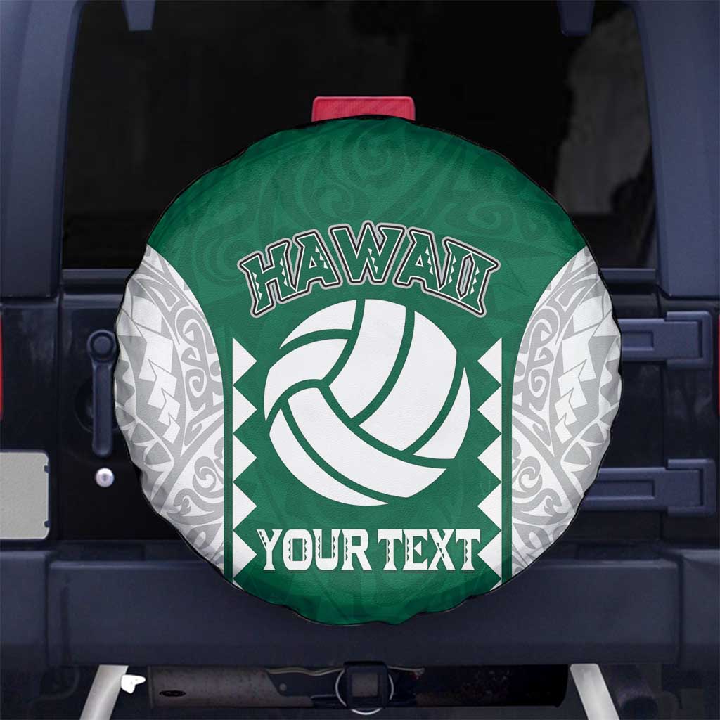 Custom Hawaii Volleyball Spare Tire Cover Hawaiian Kakau Pattern LT14 No hole Green - Polynesian Pride