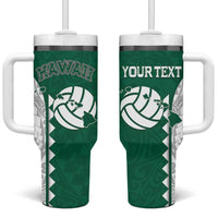 Custom Hawaii Volleyball Tumbler With Handle Hawaiian Kakau Pattern LT14 One Size: 40 oz Green - Polynesian Pride