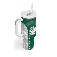 Custom Hawaii Volleyball Tumbler With Handle Hawaiian Kakau Pattern LT14 - Polynesian Pride
