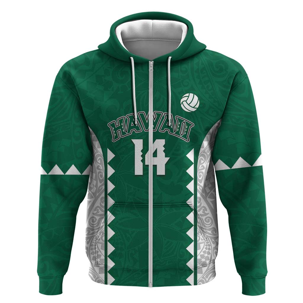 Custom Hawaii Volleyball Zip Hoodie Hawaiian Kakau Pattern LT14 Zip Hoodie Green - Polynesian Pride