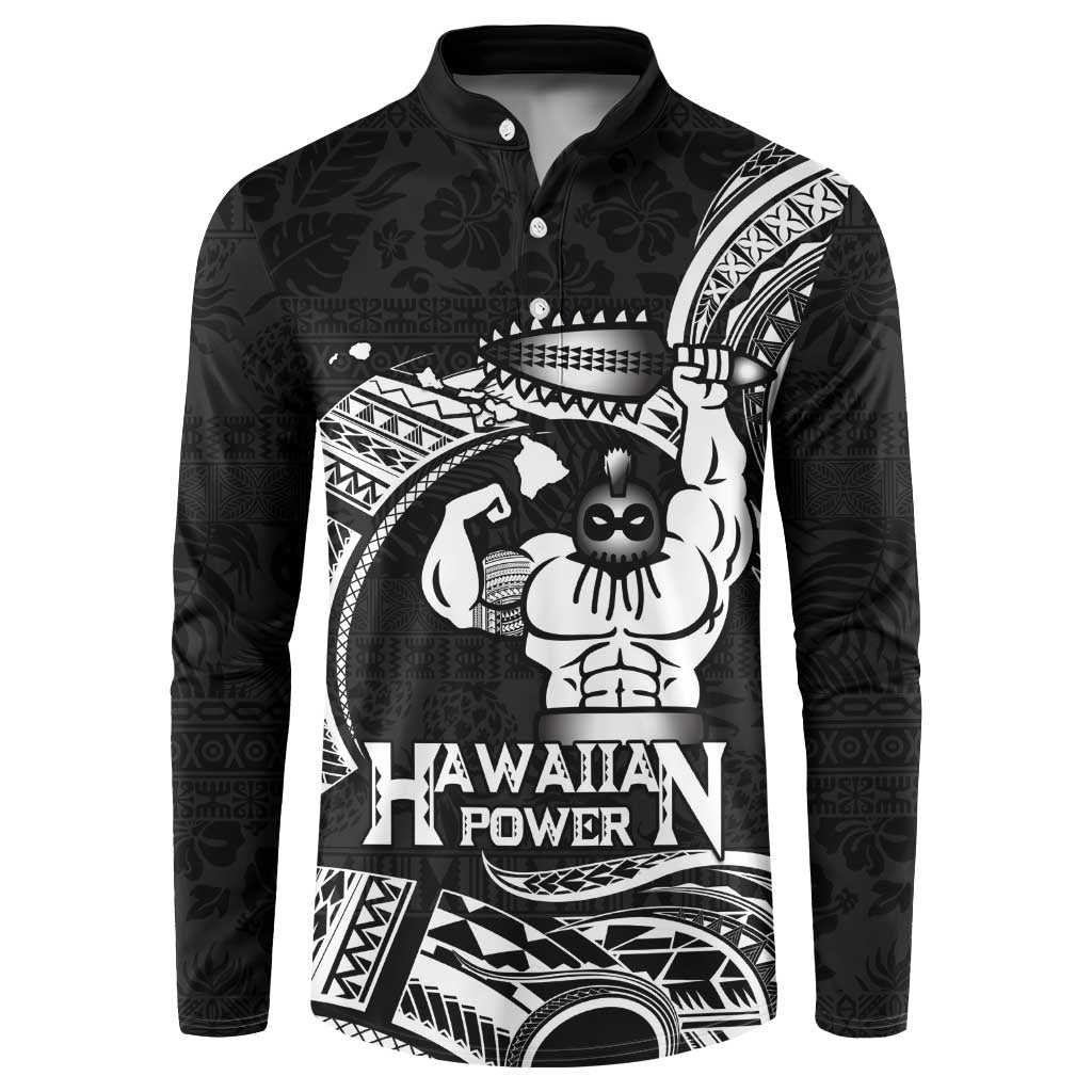 Black Hawaii Ikaika Warrior Button Sweatshirt Hawaiian Power LT14 Black - Polynesian Pride