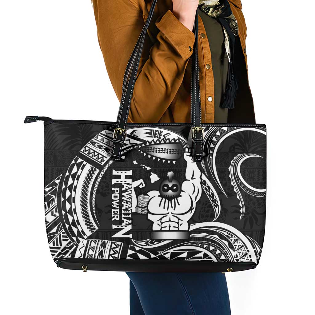 Black Hawaii Ikaika Warrior Leather Tote Bag Hawaiian Power LT14 - Polynesian Pride