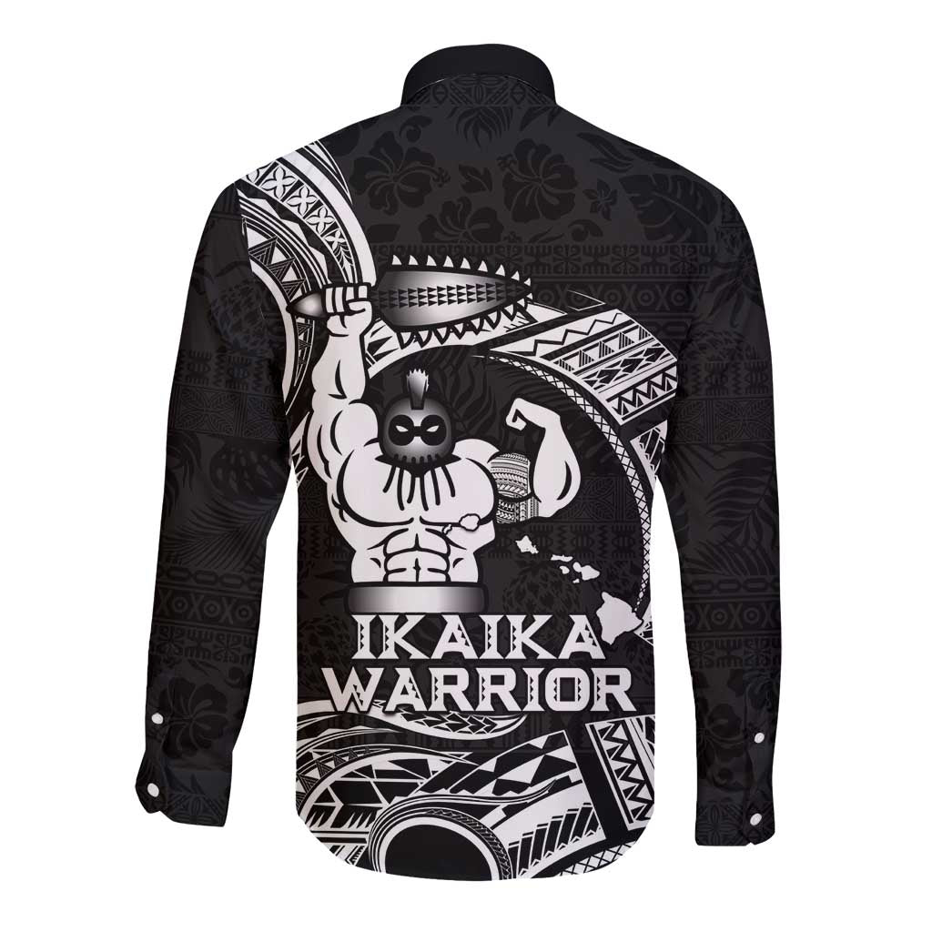 Black Hawaii Ikaika Warrior Long Sleeve Button Shirt Hawaiian Power LT14 - Polynesian Pride