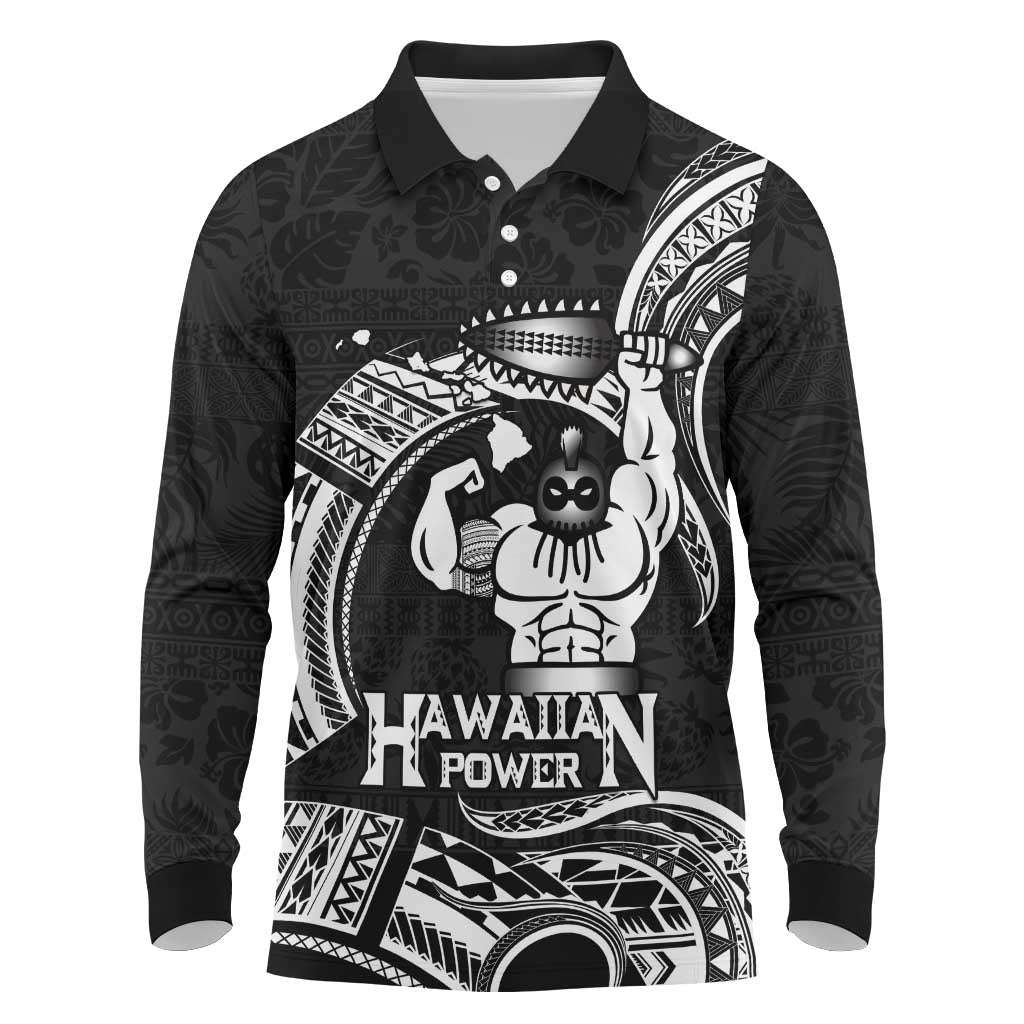 Black Hawaii Ikaika Warrior Long Sleeve Polo Shirt Hawaiian Power LT14 Black - Polynesian Pride