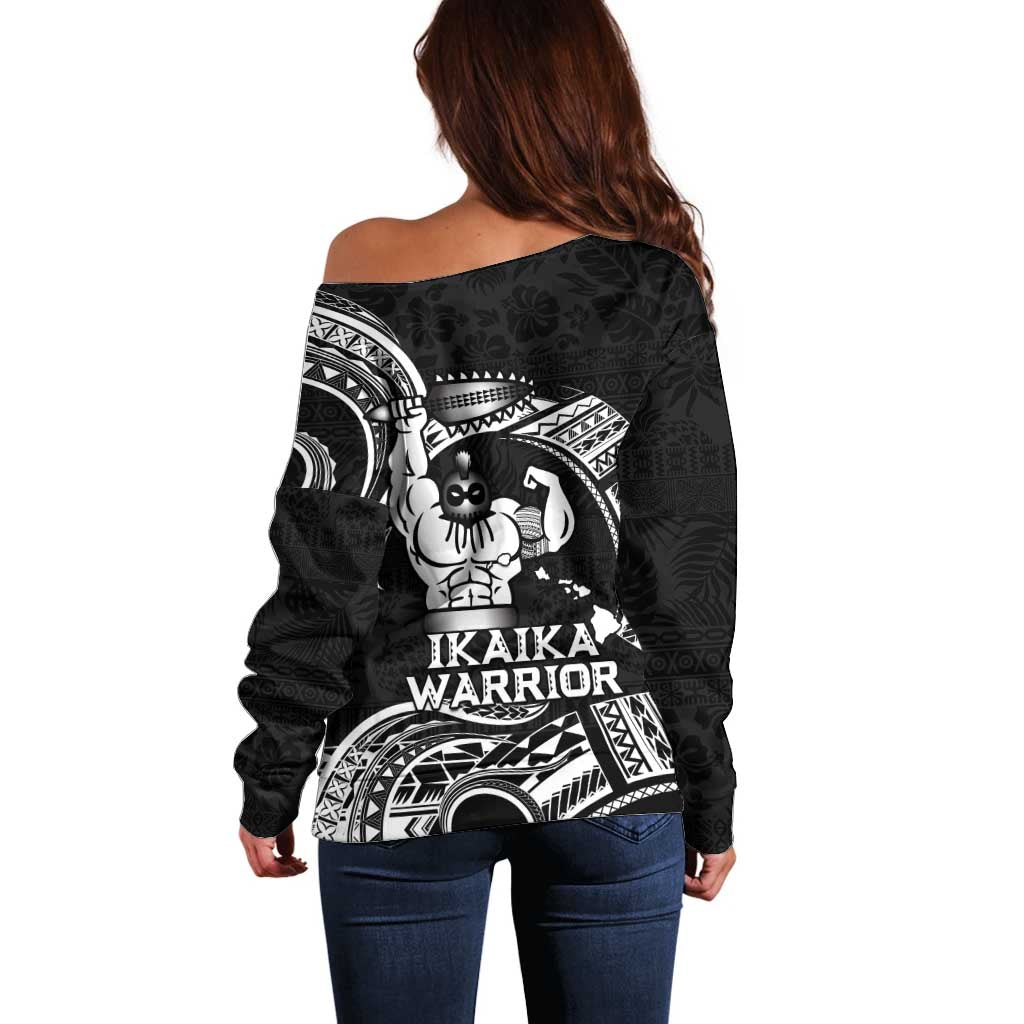 Black Hawaii Ikaika Warrior Off Shoulder Sweater Hawaiian Power LT14 - Polynesian Pride
