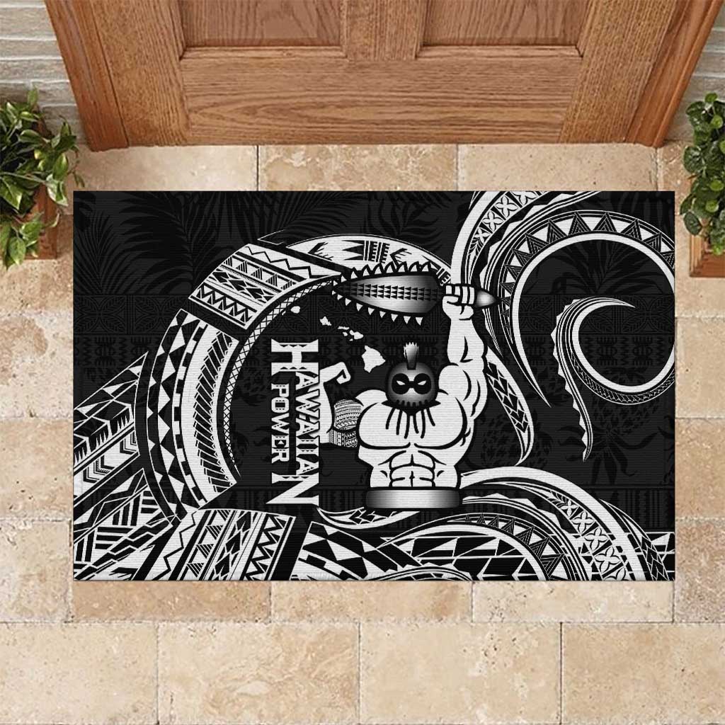 Black Hawaii Ikaika Warrior Rubber Doormat Hawaiian Power LT14 Black - Polynesian Pride