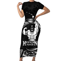 Black Hawaii Ikaika Warrior Short Sleeve Bodycon Dress Hawaiian Power LT14 Long Dress Black - Polynesian Pride
